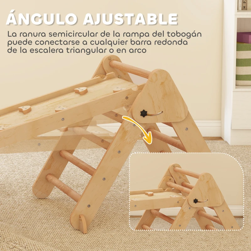 AIYAPLAY 7 en 1 Triángulo de Escalada Montessori de Madera Plegable con Arco y Rampa para Niños 18-48 Meses 188x70 cm Natural