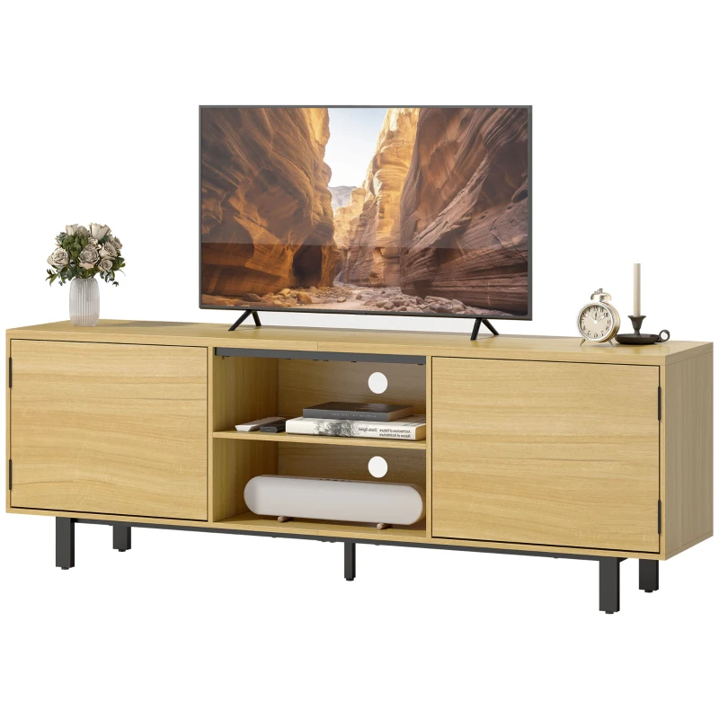 HOMCOM Mobile TV, per televisori fino a 165,1 cm, 2 ante ad apertura a pressione e 2 ripiani, 160x35x55,5cm, Legno naturale