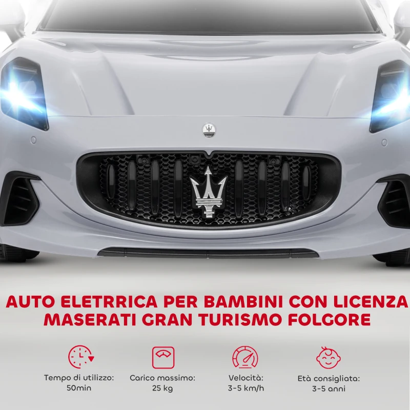 AIYAPLAY Macchina per Bambini 12V Maserati Gran Turismo Folgore con Telecomando, Età 3-5 Anni, Grigio