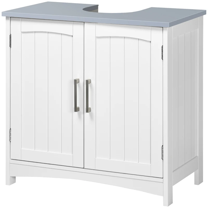 kleankin Pedestal Under Sink Cabinet with Double Doors, Modern Bathroom Vanity Unit, Storage Cupboard with Adjustable Shelves, White