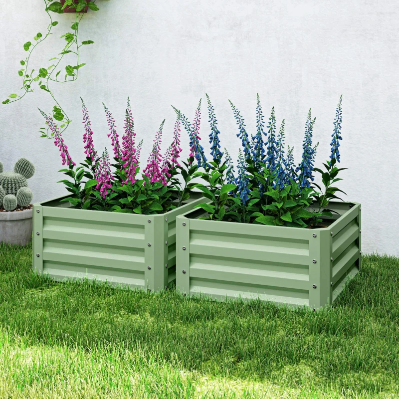 Outsunny Set of Two 60 x 60cm Steel Planter Boxes - Light Green