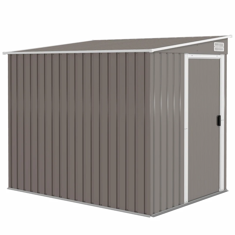 Outsunny Capanno Attrezzi in Metallo 1.5x2m con Base, Porta Scorrevole e Tetto Inclinato, Grigio Chiaro
