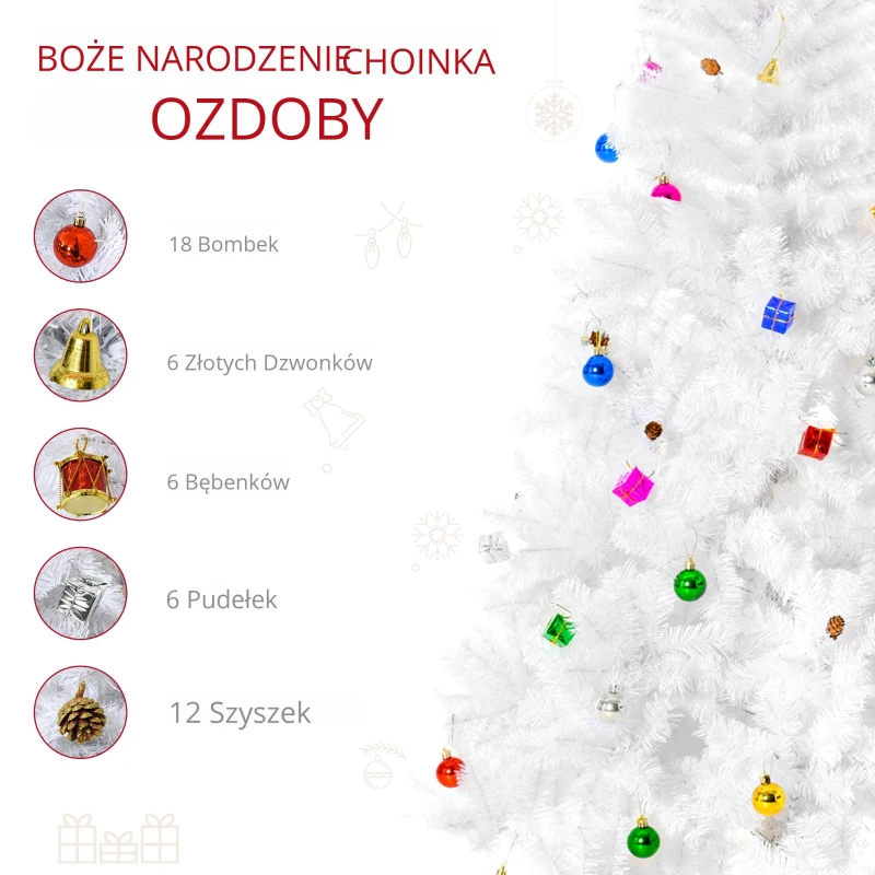 HOMCOM CHOINKA SZTUCZNA biała 180 CM STOJAK