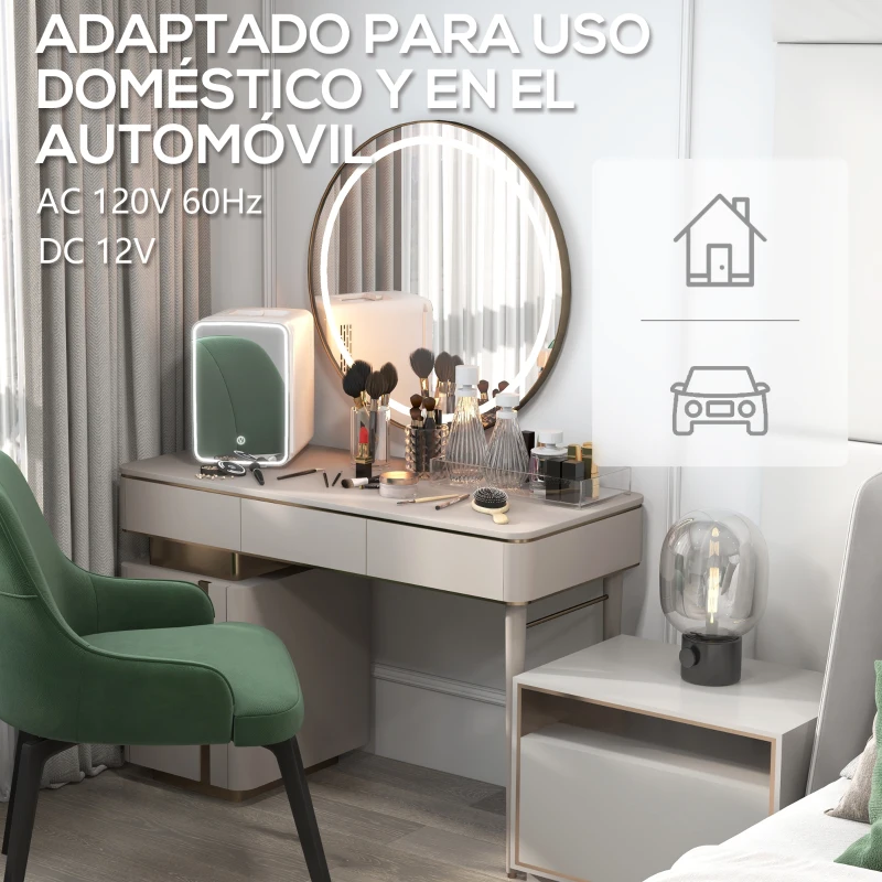 HOMCOM Nevera Cosméticos 10L Extrasilenciosa 12V/240V para Enfriar y Calentar Frigorífico Pequeño para Dormitorio Maquillaje