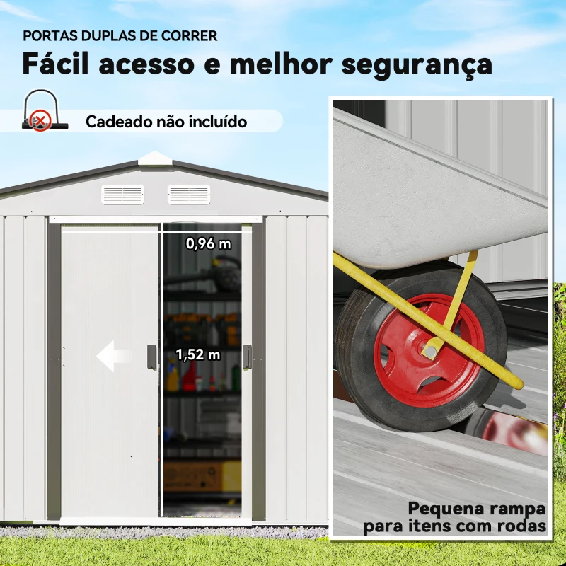 Outsunny Abrigo de Jardim Exterior para Armazenamento de Ferramentas com 4 Janelas 277x195x192 cm Branco e Cinza Escuro