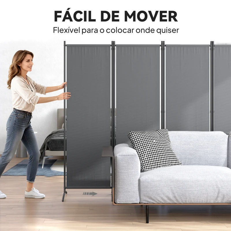 Outsunny Biombo Separador de Ambientes de 4 Painéis Biombo Dobrável 221x172 cm com Pés Largos para Terraço Pátio Jardim Cinza Escuro