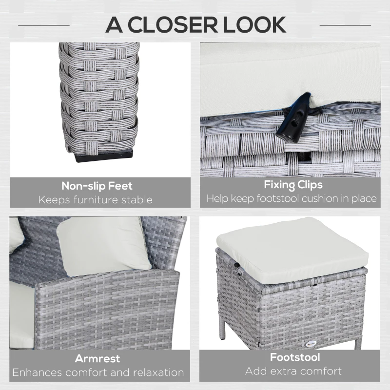 Outsunny 6-Seater Rattan Dining Set Sofa Table Footstool Outdoor w/ Cushion Garden Furniture