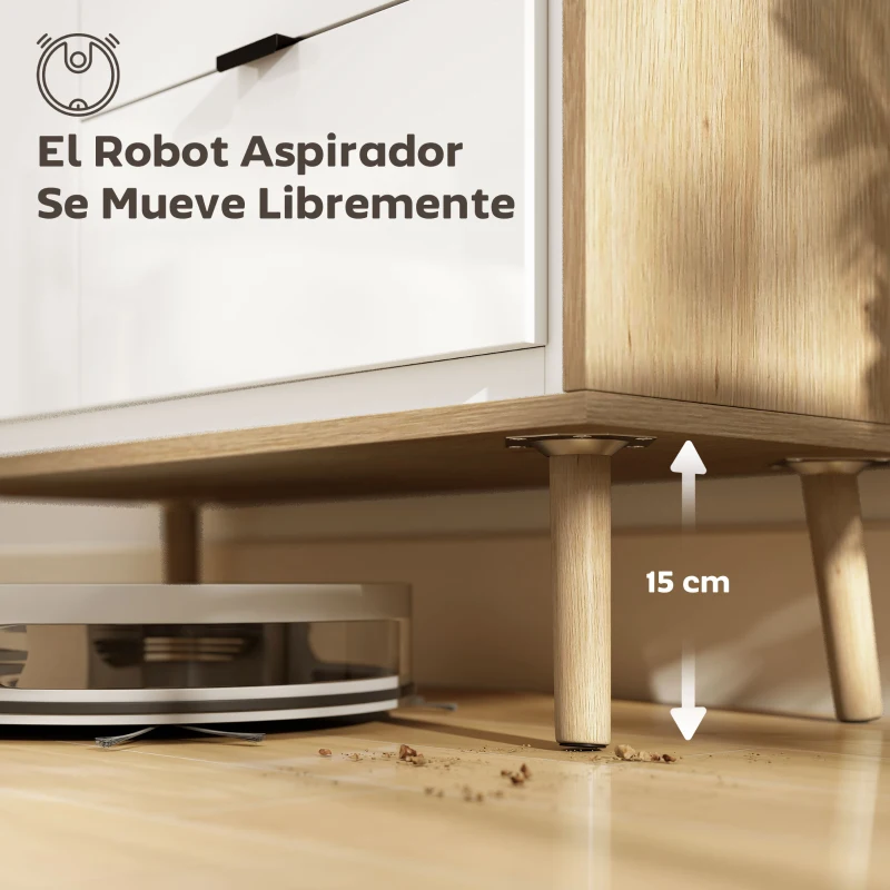 HOMCOM Aparador para Salón Moderno con Puerta 3 Cajones Estante Ajustable para Comedor Entrada 80x35x77 cm Blanco y Roble