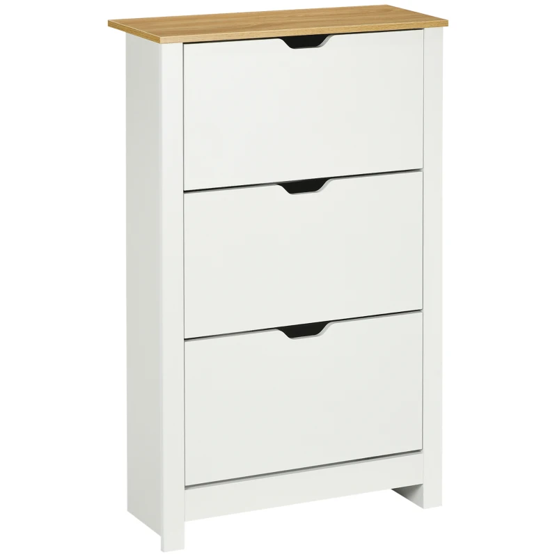 HOMCOM Scarpiera Slim per 18 Paia di Scarpe, 3 Cassetti con 2 Ripiani Regolabili e Rimovibili, 72x26x112 cm, Bianco