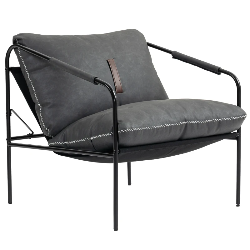 HOMCOM Butaca de Salón Moderna Sillón de Lectura Tapizado en Cuero Sintético Fundas de Cojines Extraíbles Gris Carbón