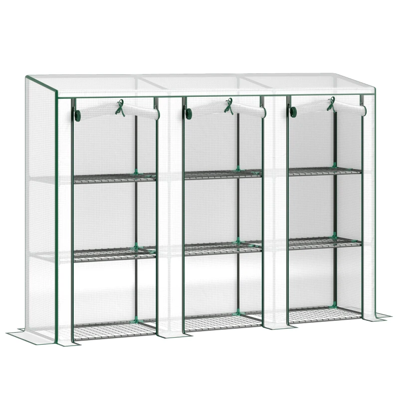 Outsunny Garden greenhouse with 3-tier shelves balcony greenhouse 3 roll-up zippered doors 215 x 46 x 151 cm white