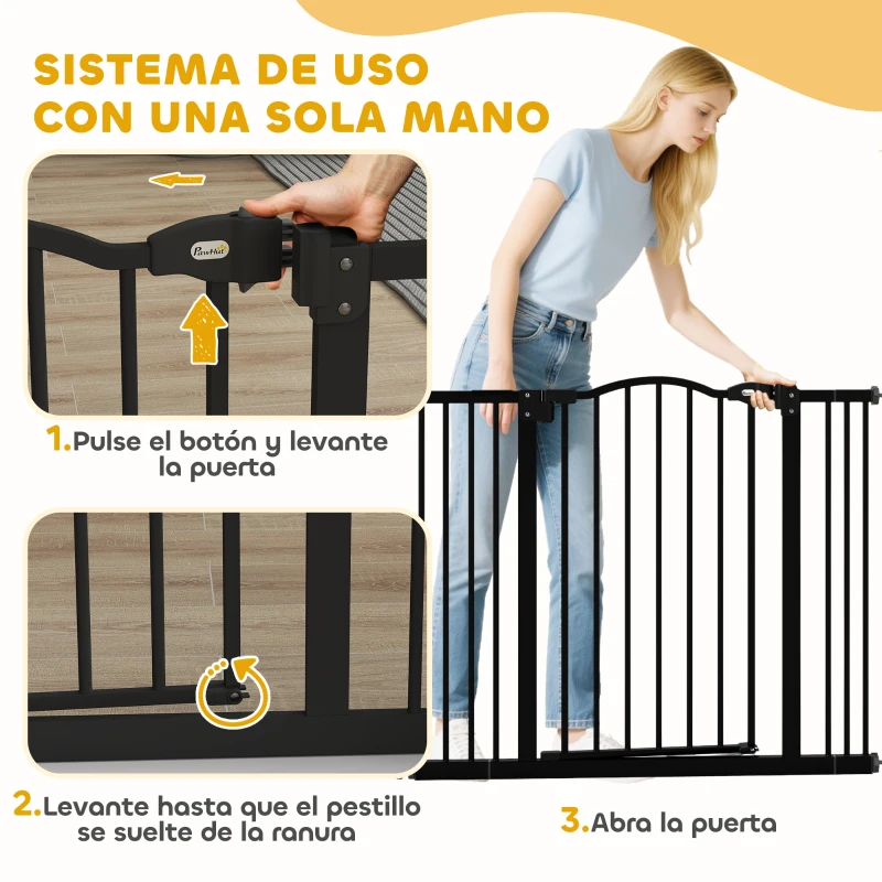 PawHut Barrera para Perros con Ancho Ajustable 74-100 cm Barrera de Seguridad para Perros con 2 Extensiones Negro