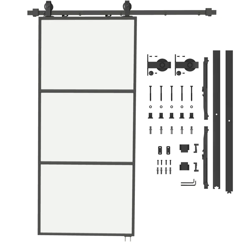 HOMCOM Puerta Corredera de Cristal con Herrajes Mecanismo Cierre Suave para Baño Salón 91,4x203,2 cm Negro