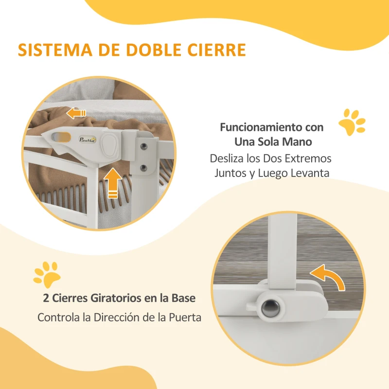 PawHut Barrera de Seguridad para Perros 74-80 cm con Montaje a Presión Doble Bloqueo Extensión para Puerta Escalera Blanco