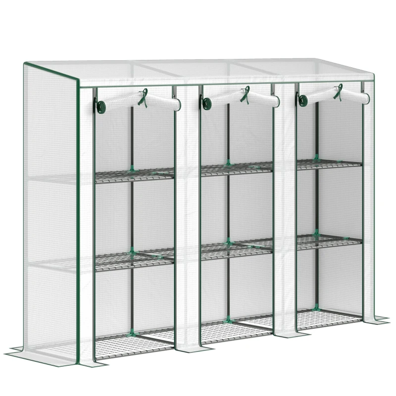 Outsunny Estufa Pequena com Prateleiras de 3 Níveis Portas com Fecho de Correr Estufa para Cultivar 215x46x151 cm Branco