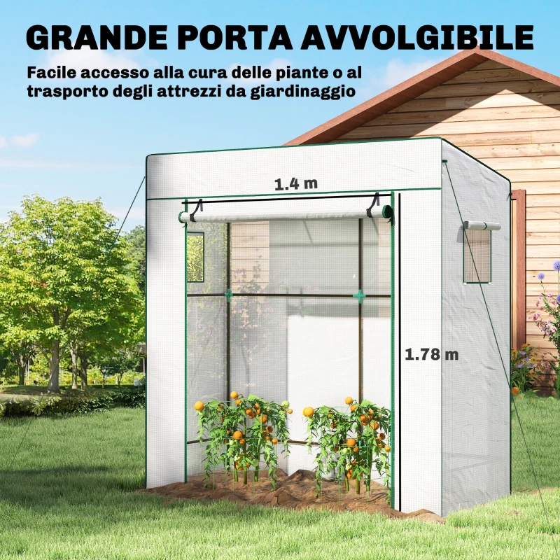 Outsunny Serra per Piante con 2 Finestre Laterali a Rete e Ingresso Avvolgibile, in PE e Acciaio, 196x77x197 cm, Bianco
