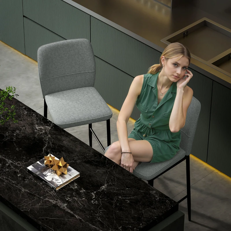 HOMCOM Set de 2 Scaune de Bar cu Spătar, 41x52x97 cm, Gri