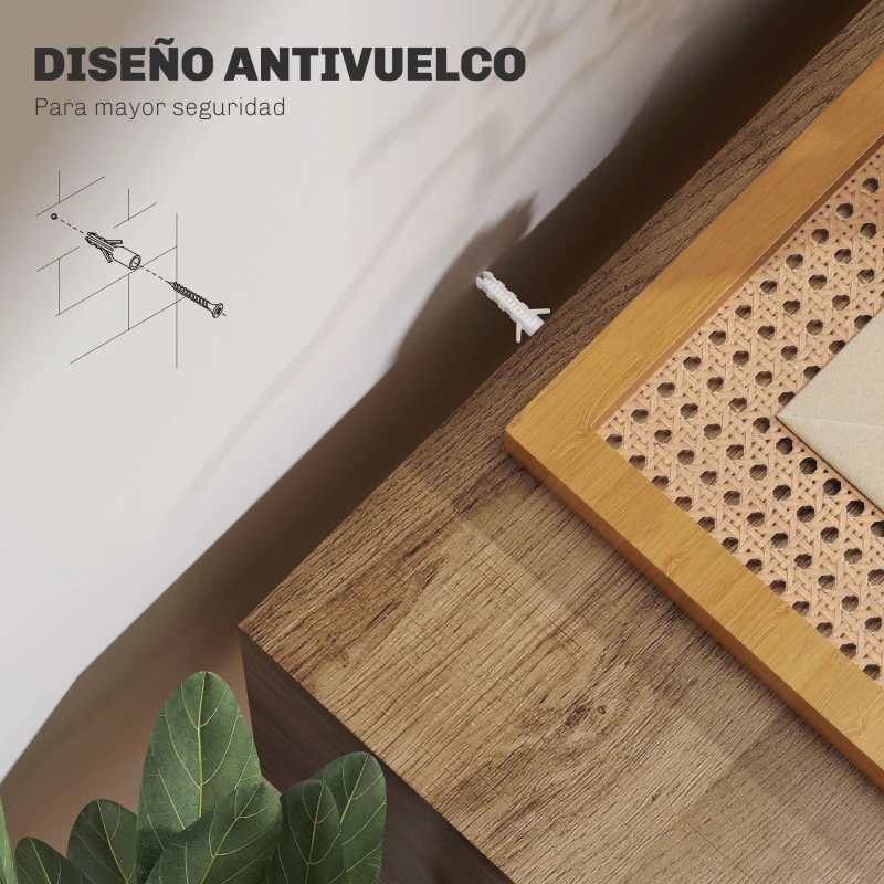 HOMCOM Mesa de Consola Mesa de Sofá con 3 Cajones con Patas de Acero Tipo Horquilla Estilo Bohemio Natural