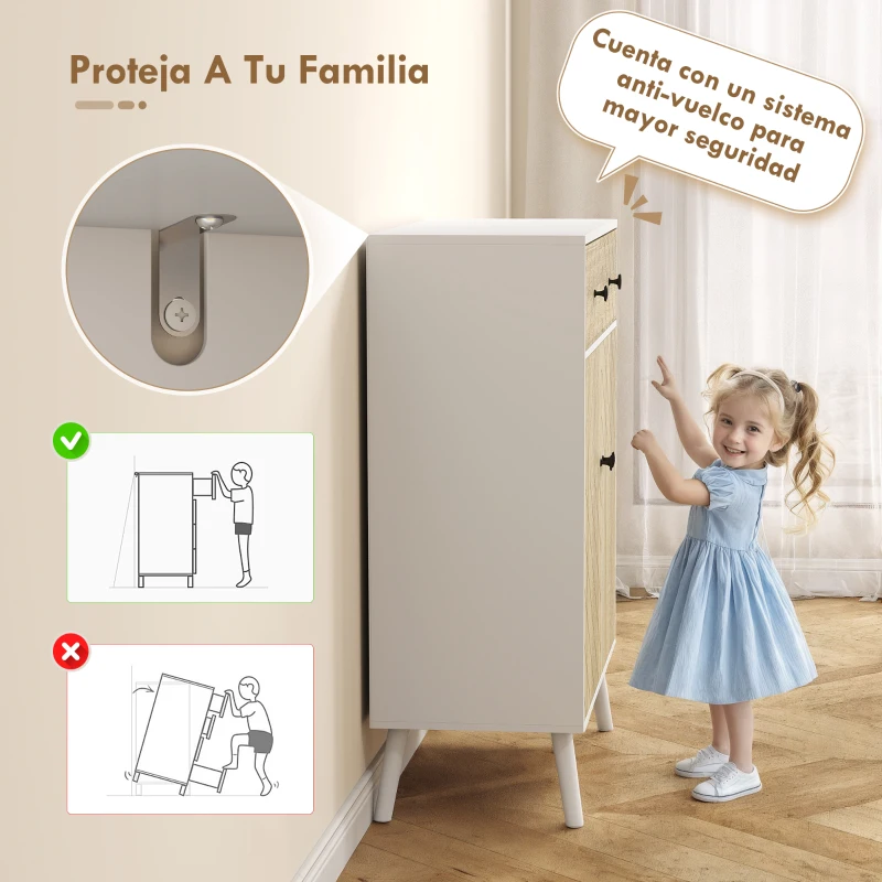 HOMCOM Zapatero Entrada Recibidor con 2 Puertas Estantes Ajustables Cajón para 12 Pares de Zapatos 75x35x97 cm Blanco y Natural