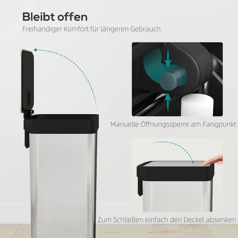 HOMCOM 60 L Mülleimer mit Fußpedal, Edelstahl-Abfalleimer mit sanft schließendem Deckel, Silberfarben