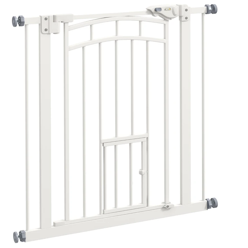 PawHut Barrera de Seguridad para Perros 74-80 cm con Montaje a Presión Doble Bloqueo Extensión para Puerta Escalera Blanco