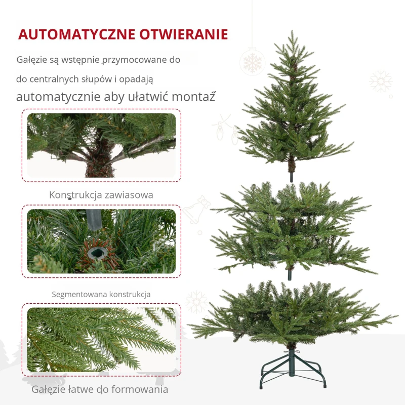 HOMCOM Sztuczna choinka, 150 cm z 1724 gałęziami, metalowa podstawa, Zielona