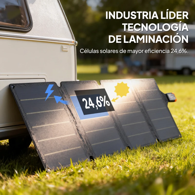 HOMCOM Cargador Solar Plegable 36W Panel Solar Portátil con Puertos USB-A y Tipo-C IP67 Superficie de ETFE para Teléfonos