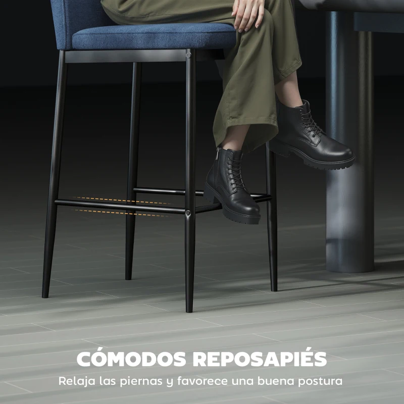 HOMCOM Set de 2 Taburetes Altos con Tapizado Aterciopelado y Patas de Acero para Cocina Comedor Barra 41x52x97 cm Azul