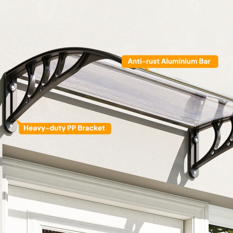 Outsunny Front Door Canopy Outdoor Awning Aluminium Rigid Plastic Polycarbonate Rain Shelter UV Water Rain Resistant 120 x 75cm White