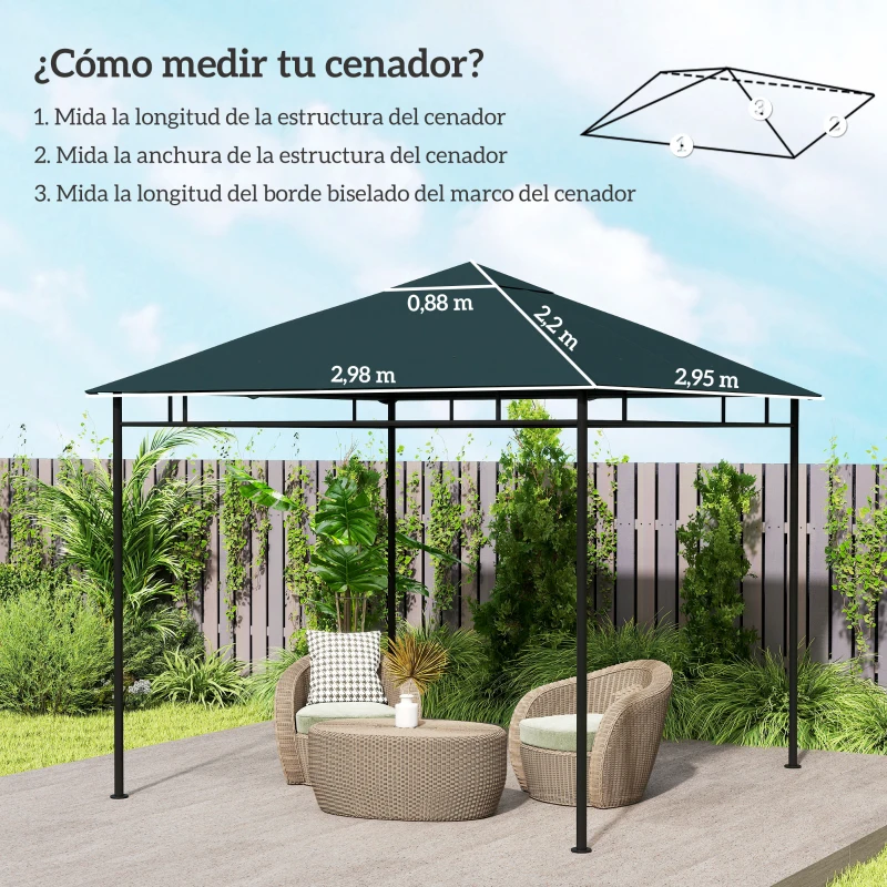 Outsunny Techo de Repuesto 300x300 cm para Cenador de Jardín Cubierta de Repuesto de Gazebo Pabellón Exterior con 8 Orificios de Drenaje y Ventilación Gris