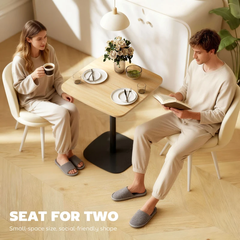 HOMCOM Kleiner Esstisch, 60 cm, quadratisch, MDF-Tischplatte, Stahlsockel, für Wohnzimmer, Esszimmer, Küche, Naturholz+Schwarz