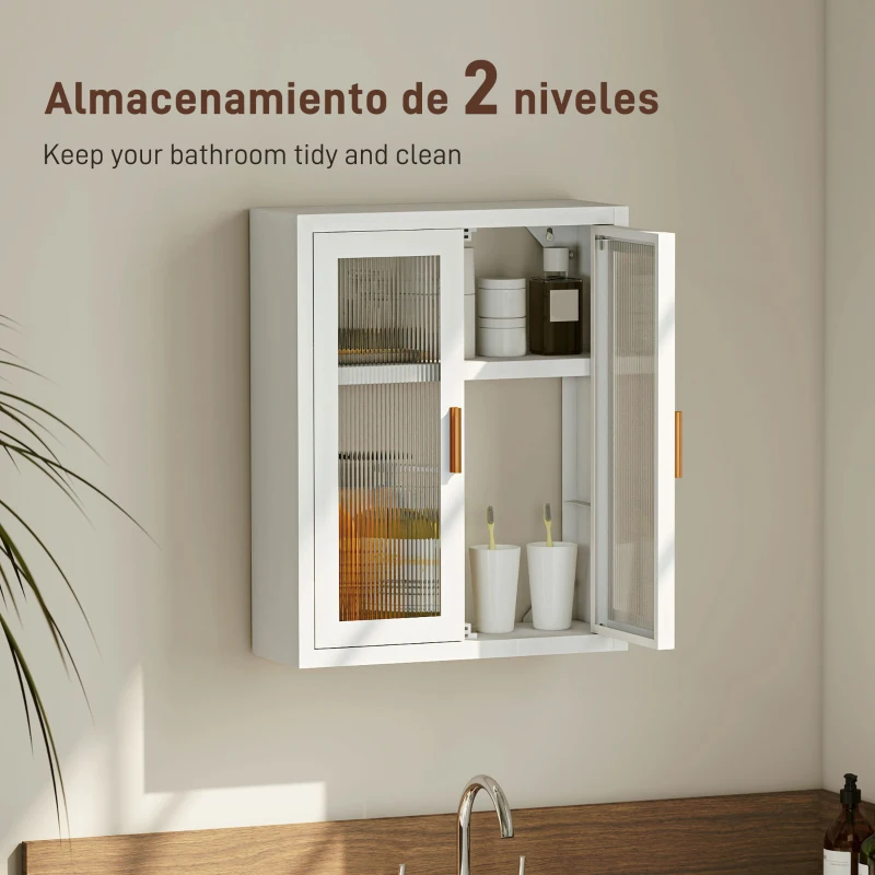 HOMCOM Armario de Baño de Pared Mueble de Baño Colgante Moderno con Estante Ajustable Puertas de Acrílico Blanco