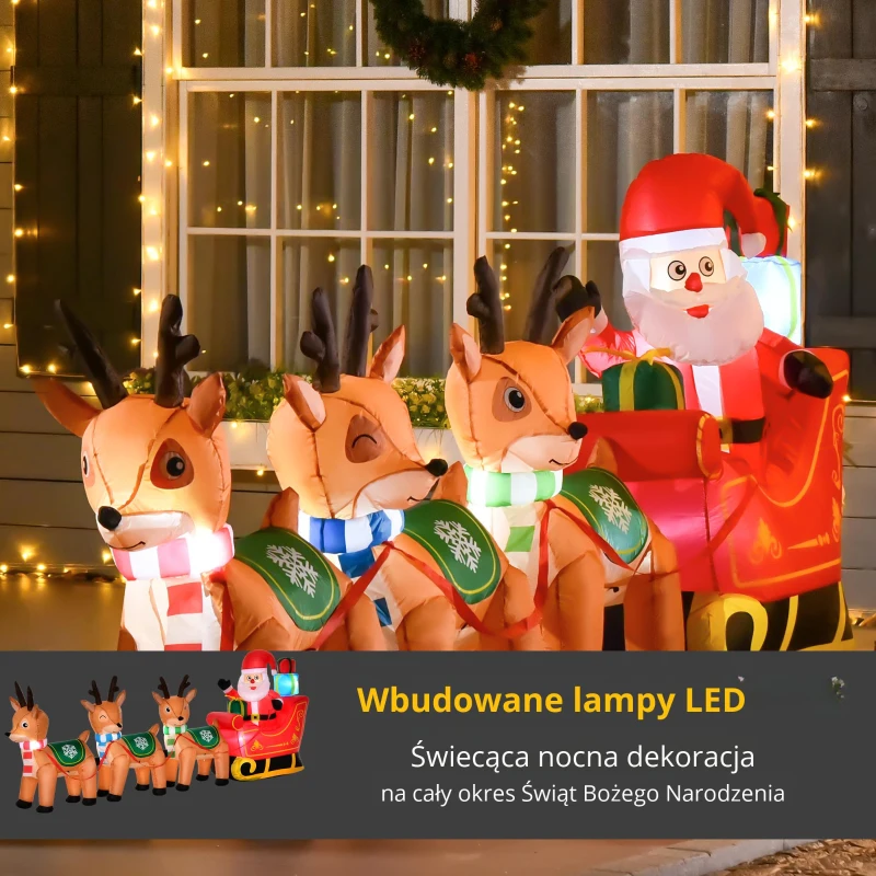 Nadmuchiwany Święty Mikołaj na saniach dekoracja 1,3 m z oświetleniem