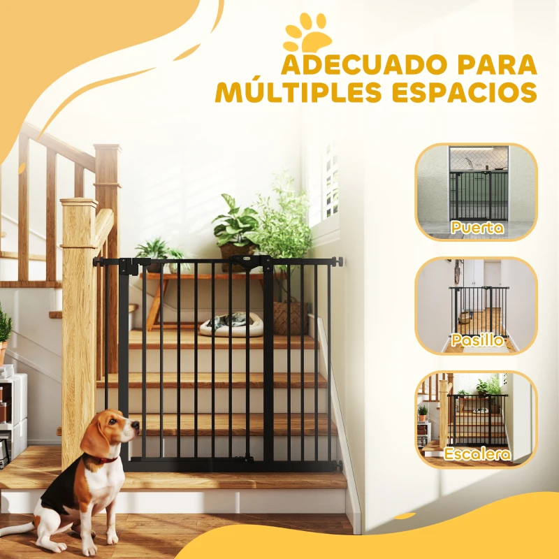 PawHut Barrera de Seguridad para Perros 74-94 cm con Extensión Montaje a Presión y Doble Bloqueo Negro