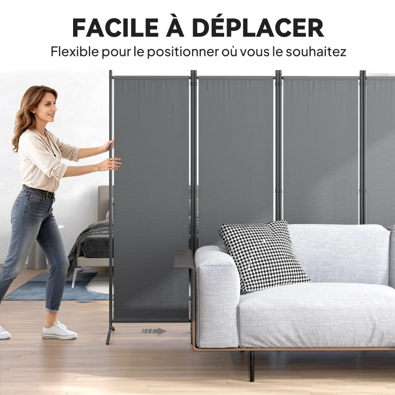 Outsunny Paravent 221 x 172 cm paravent de jardin à 4 panneaux avec pieds larges en tissu polyester de 180 g/m² gris foncé