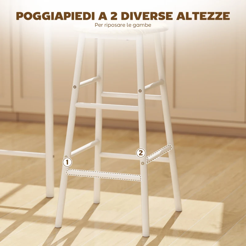 HOMCOM Set Bancone Bar e 2 Sgabelli Alti in Legno Stile Nordico con Mensola e Poggiapiedi, Bianco