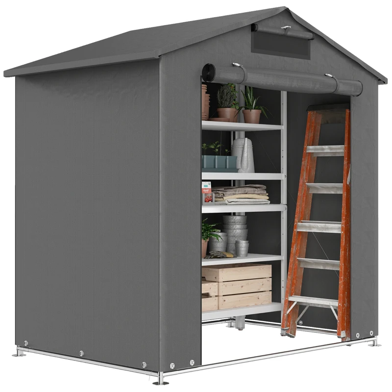 Outsunny 6 x 4 ft Outdoor Garden Storage Shed, Waterproof Bike Tent with Vent and Roll-Up Zipper Door