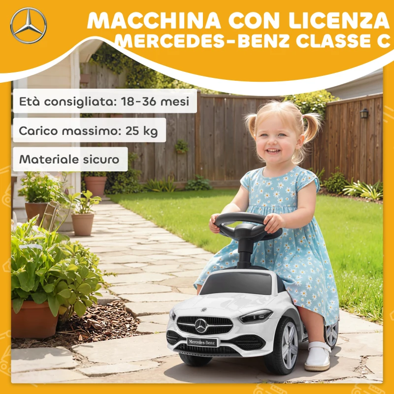 AIYAPLAY Macchina per Bambini Licenza Mercedes Benz con Clacson e Spazio Portaoggetti, 65x28x39 cm, Bianco