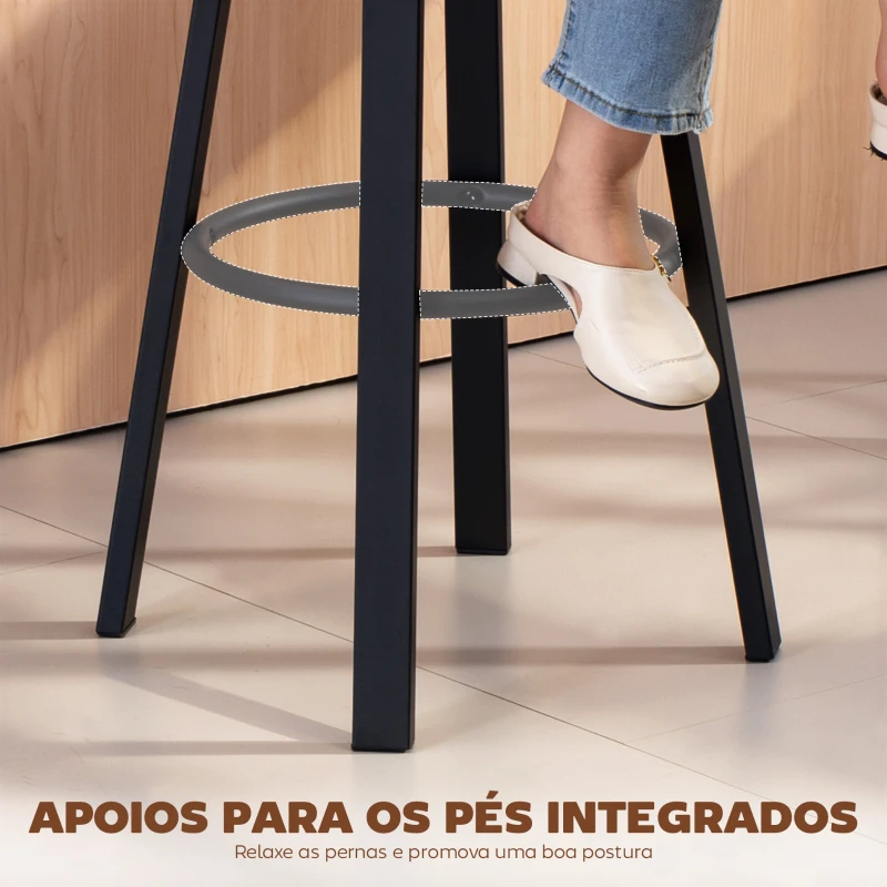 HOMCOM Conjunto de 2 Bancos de Bar Bancos Altos de Cozinha Giratórios Estofados em PU com Apoio para os Pés 35,5x43,5x98 cm Cinzento Escuro