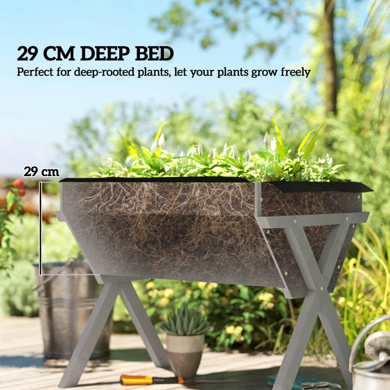 Outsunny Wooden Raised Garden Bed with Bed Liner, Elevated Planter Box with Legs, Light Grey