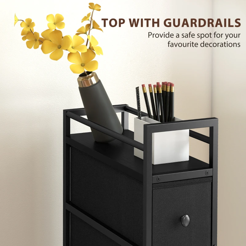 HOMCOM 4 Drawer Fabric Dresser Chest of Drawers, Slim Storage Cabinet with Steel Frame for Small Spaces, Bedroom, Black