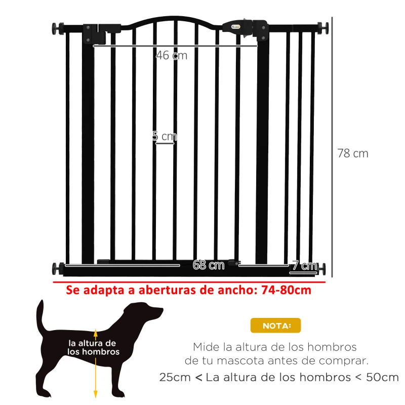 PawHut Barrera para Perros con Ancho Ajustable 74-87 cm Barrera de Seguridad para Perros con 1 Extensión Negro