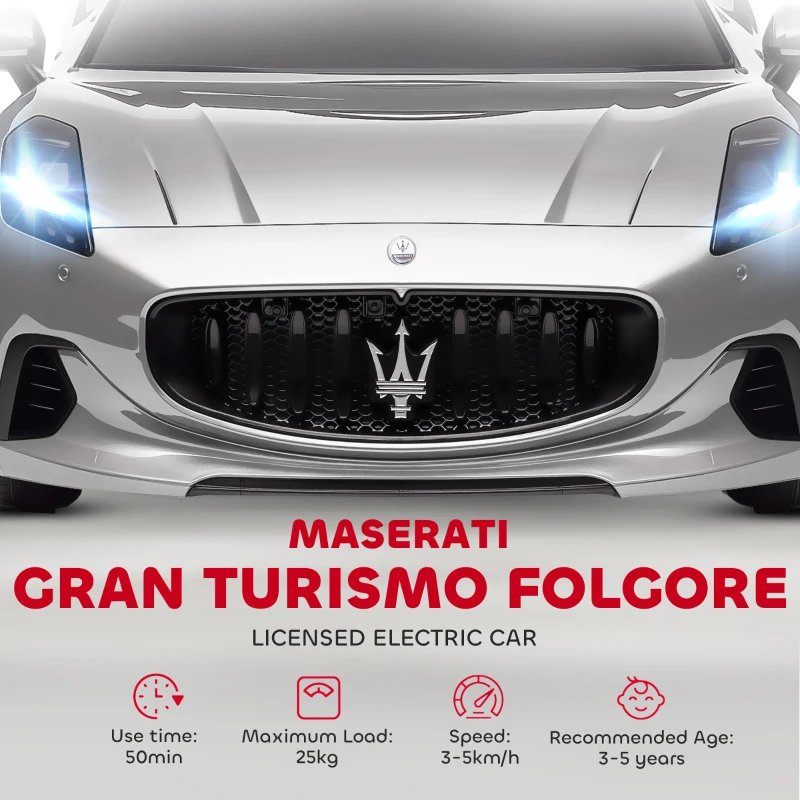AIYAPLAY 12V Maserati Gran Turismo Folgore Lincesed Kids Electric Car with Remote Control, Soft Start, Grey
