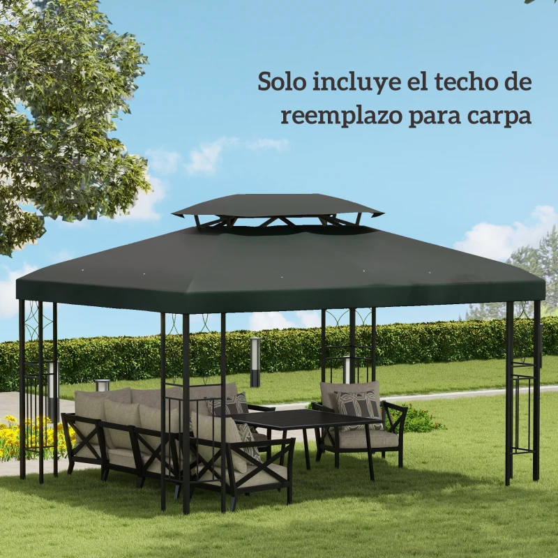 Outsunny Toldo de Repuesto 4x3 m con Techo Doble para Cenador con Orificios de Drenaje Solo Toldo NO Incluye Marco Gris Oscuro