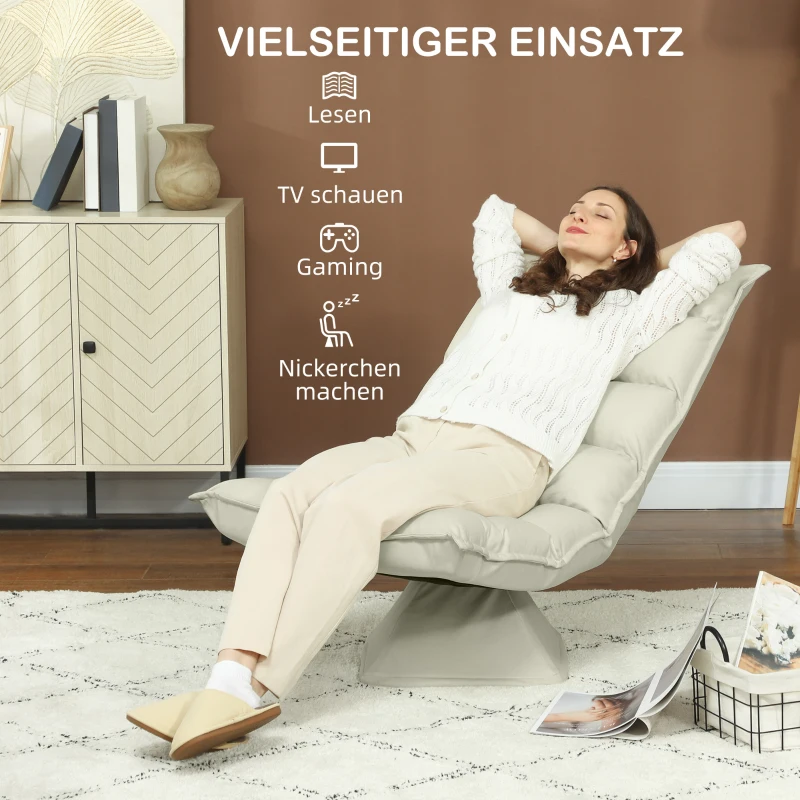 HOMCOM Relaxfauteuil, Sitzack, Verstelbare Rugleuning, Leerlook, 62x70x95cm, Beige(m-7)
