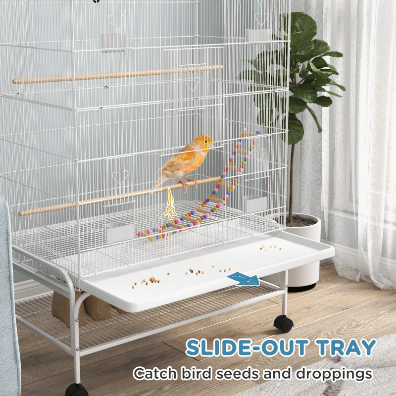 PawHut Bird Cage w/ Stand, Toys, Accessories, for Canaries, Finches, White
