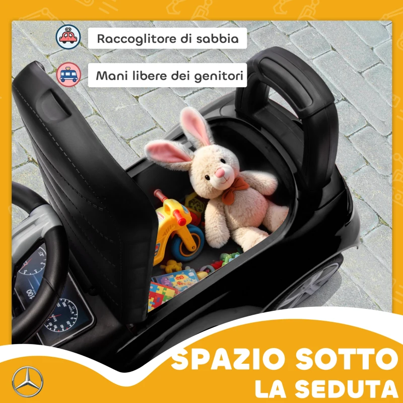 AIYAPLAY Macchina per Bambini Licenza Mercedes Benz con Clacson e Spazio Portaoggetti, 65x28x39 cm, Nero