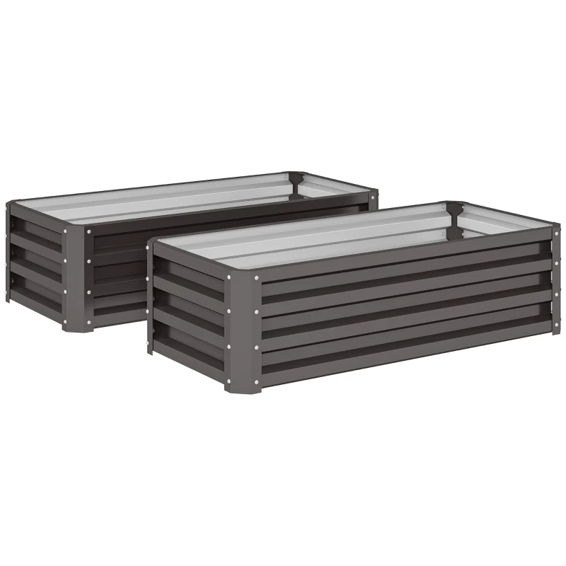 Outsunny Hochbeet Metall 2er-Set, Offener Boden, Für Garten Balkon, 110x50x30cm, Dunkelgrau