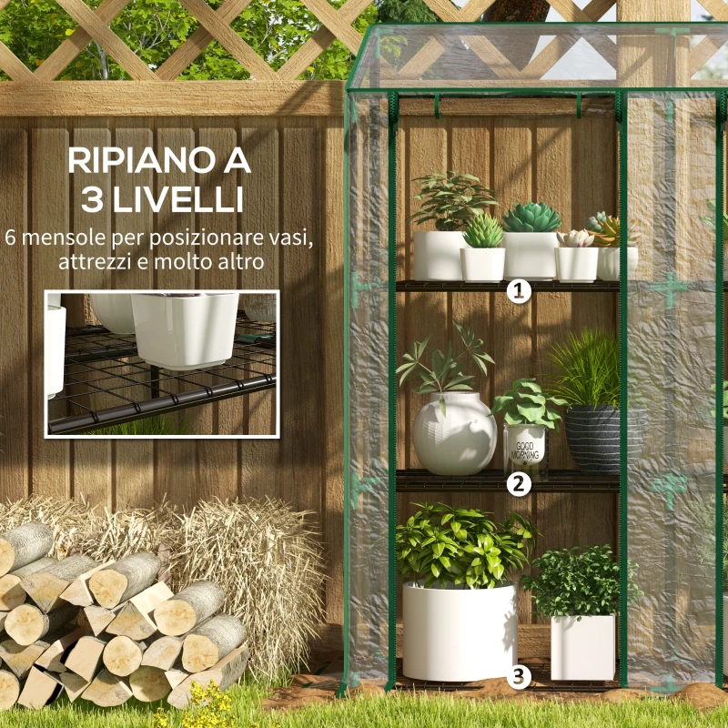 Outsunny Serra da Giardino con Copertura in PE, 6 Mensole e 2 Porte Avvolgibili, 143x46x151cm, Trasparente