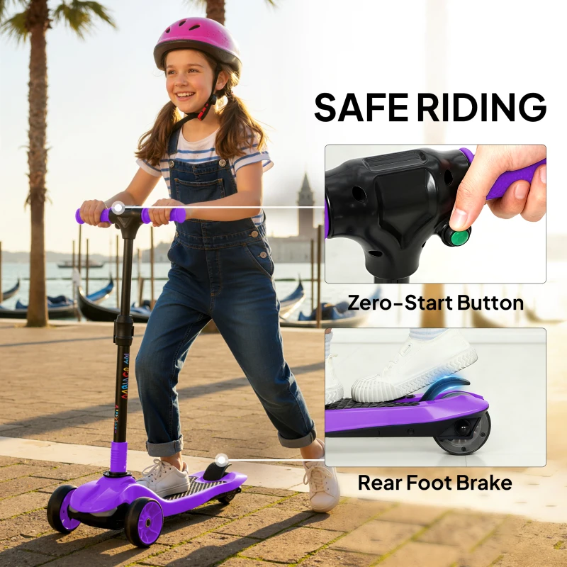 AIYAPLAY Three-Wheel Foldable Electric Scooter for Kids Aged 6-10 Years, Purple